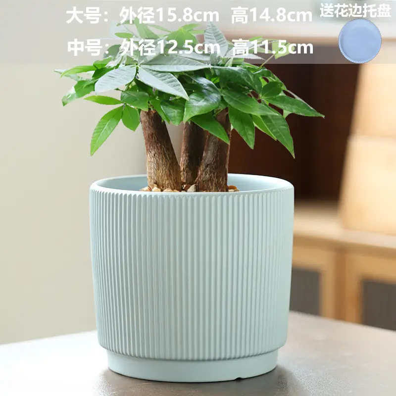 A generation of cross-border Amazon TEMU ceramic flower pot with tray European simple green plant large butterfly orchid basin