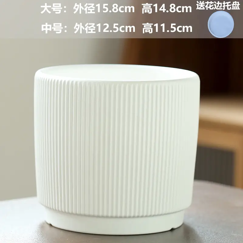 A generation of cross-border Amazon TEMU ceramic flower pot with tray European simple green plant large butterfly orchid basin