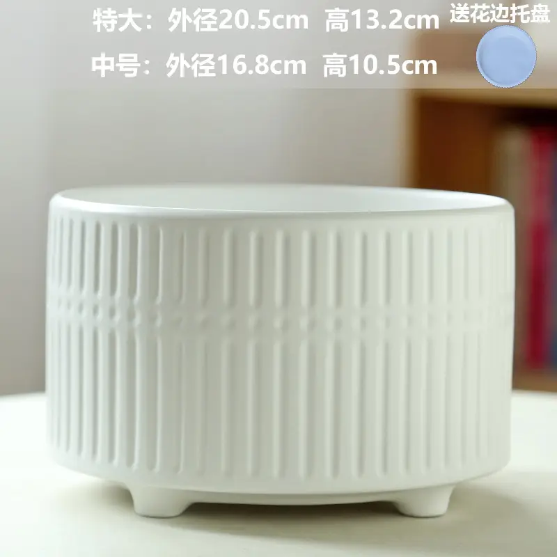 A generation of cross-border Amazon TEMU ceramic flower pot with tray European simple green plant large butterfly orchid basin