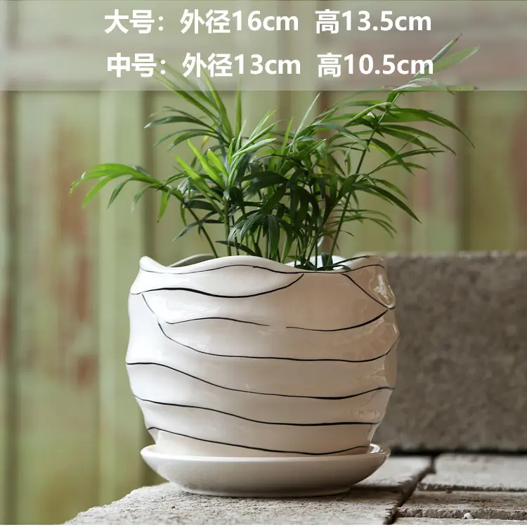 A generation of cross-border Amazon TEMU ceramic flower pot with tray European simple green plant large butterfly orchid basin