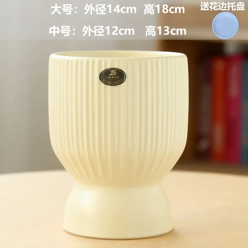 A generation of cross-border Amazon TEMU ceramic flower pot with tray European simple green plant large butterfly orchid basin