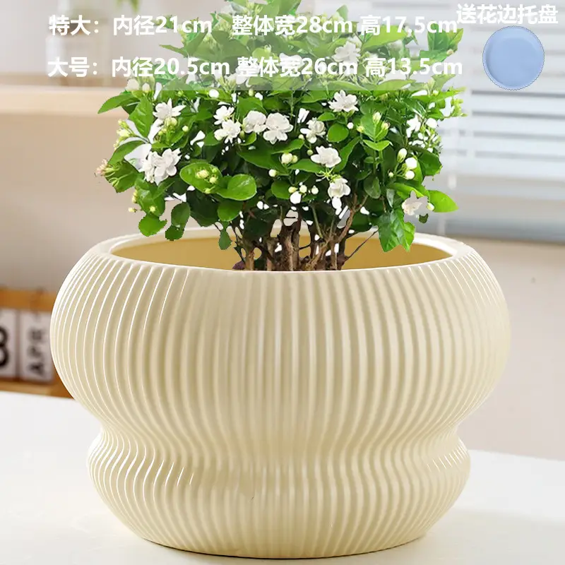A generation of cross-border Amazon TEMU ceramic flower pot with tray European simple green plant large butterfly orchid basin