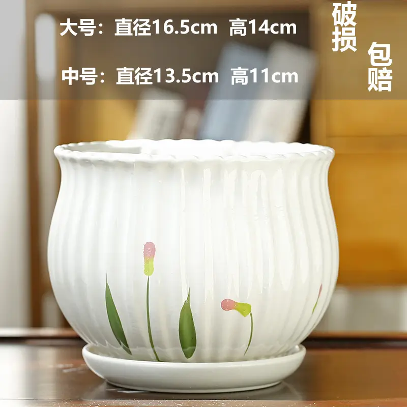 A generation of cross-border Amazon TEMU ceramic flower pot with tray European simple green plant large butterfly orchid basin