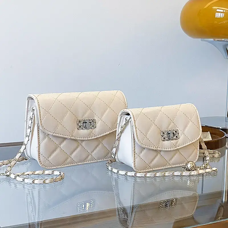 Women's 2-Piece Quilted Chain Crossbody Bag Set Cream - Image 3