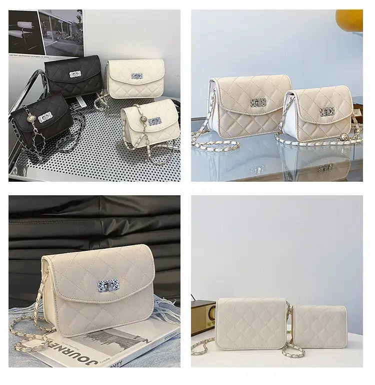 Women's 2-Piece Quilted Chain Crossbody Bag Set Cream — feature 8