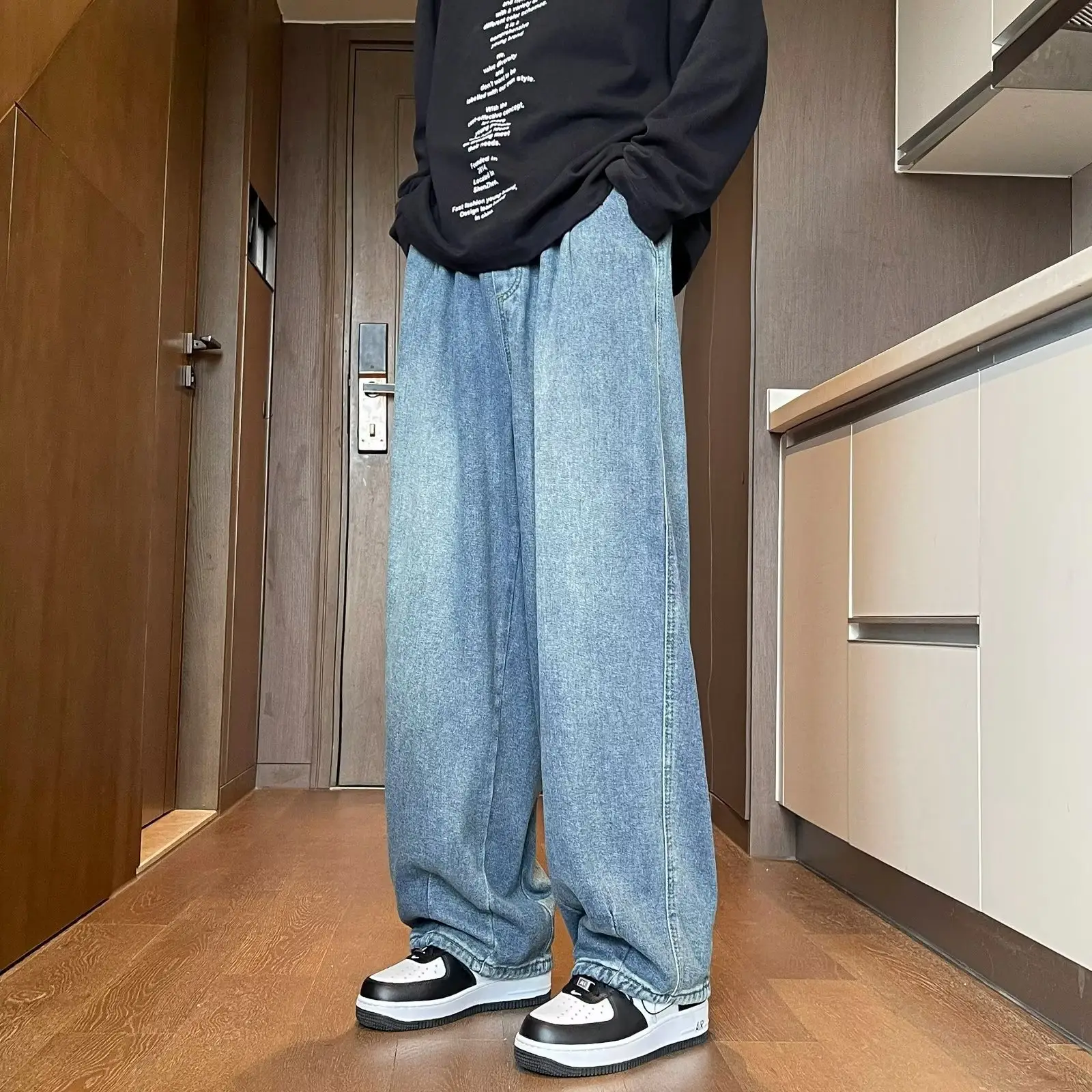Men Wide Leg Jeans Spring Autumn Loose Straight Pants - Image 4