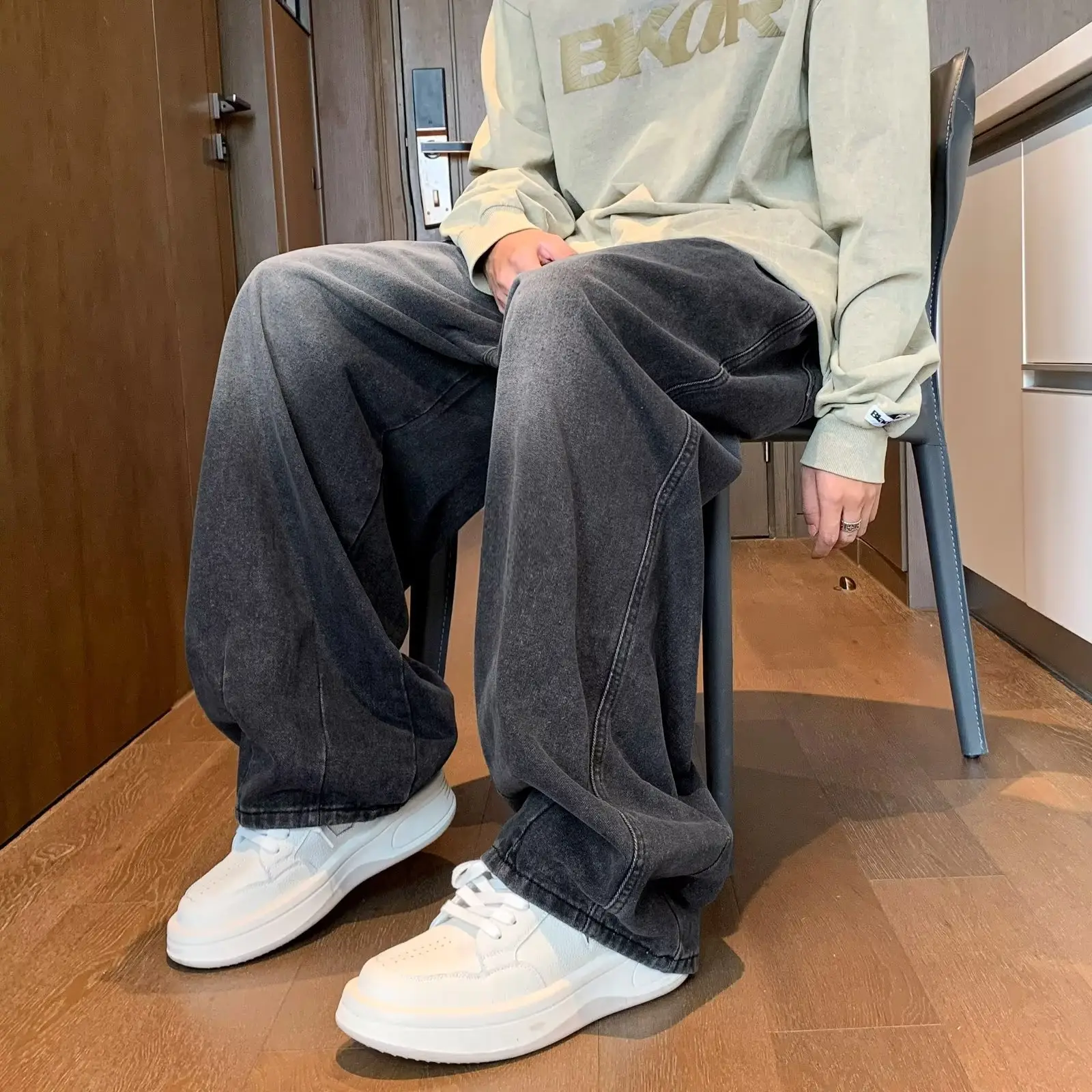 Men Wide Leg Jeans Spring Autumn Loose Straight Pants - Image 5