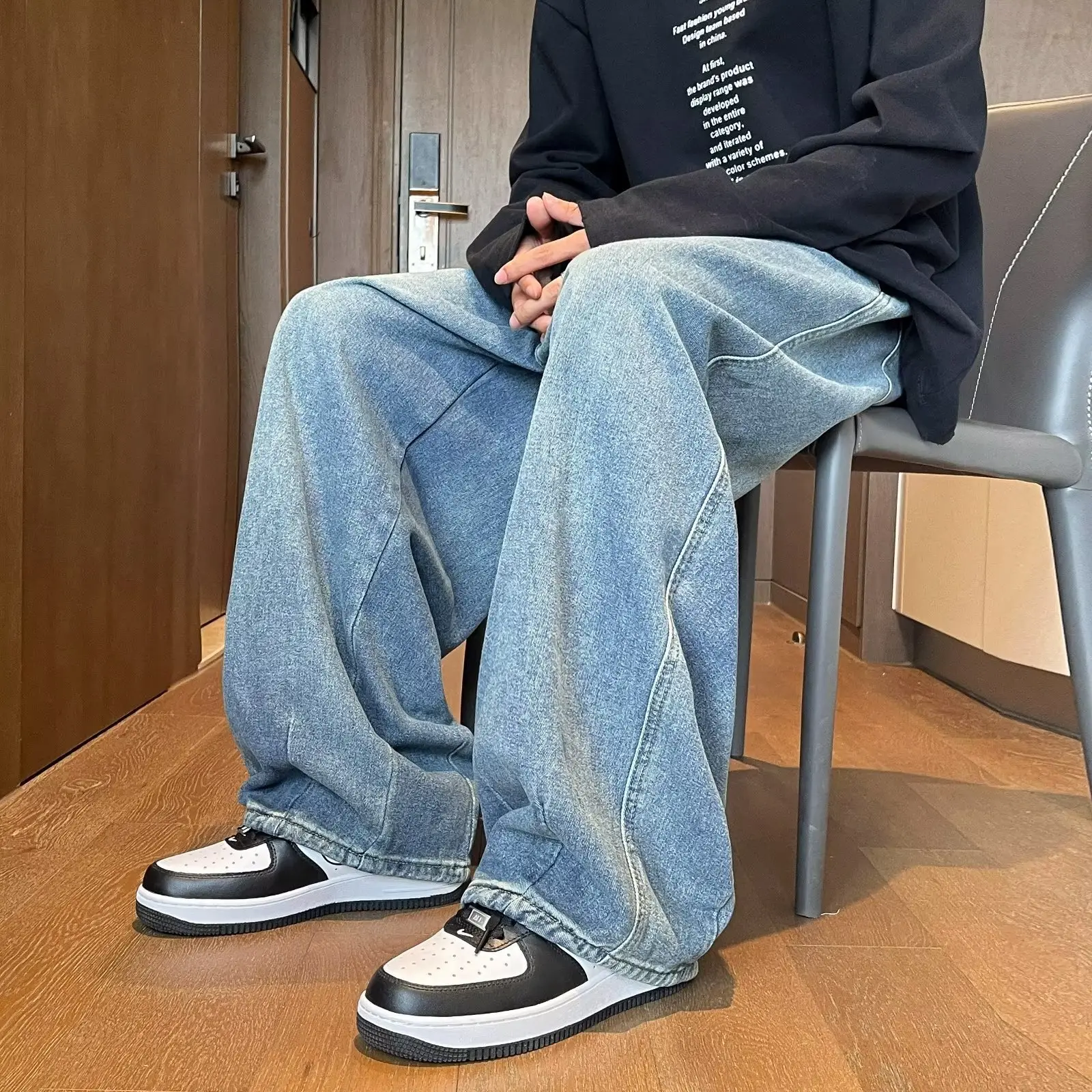 Men Wide Leg Jeans Spring Autumn Loose Straight Pants - Image 6