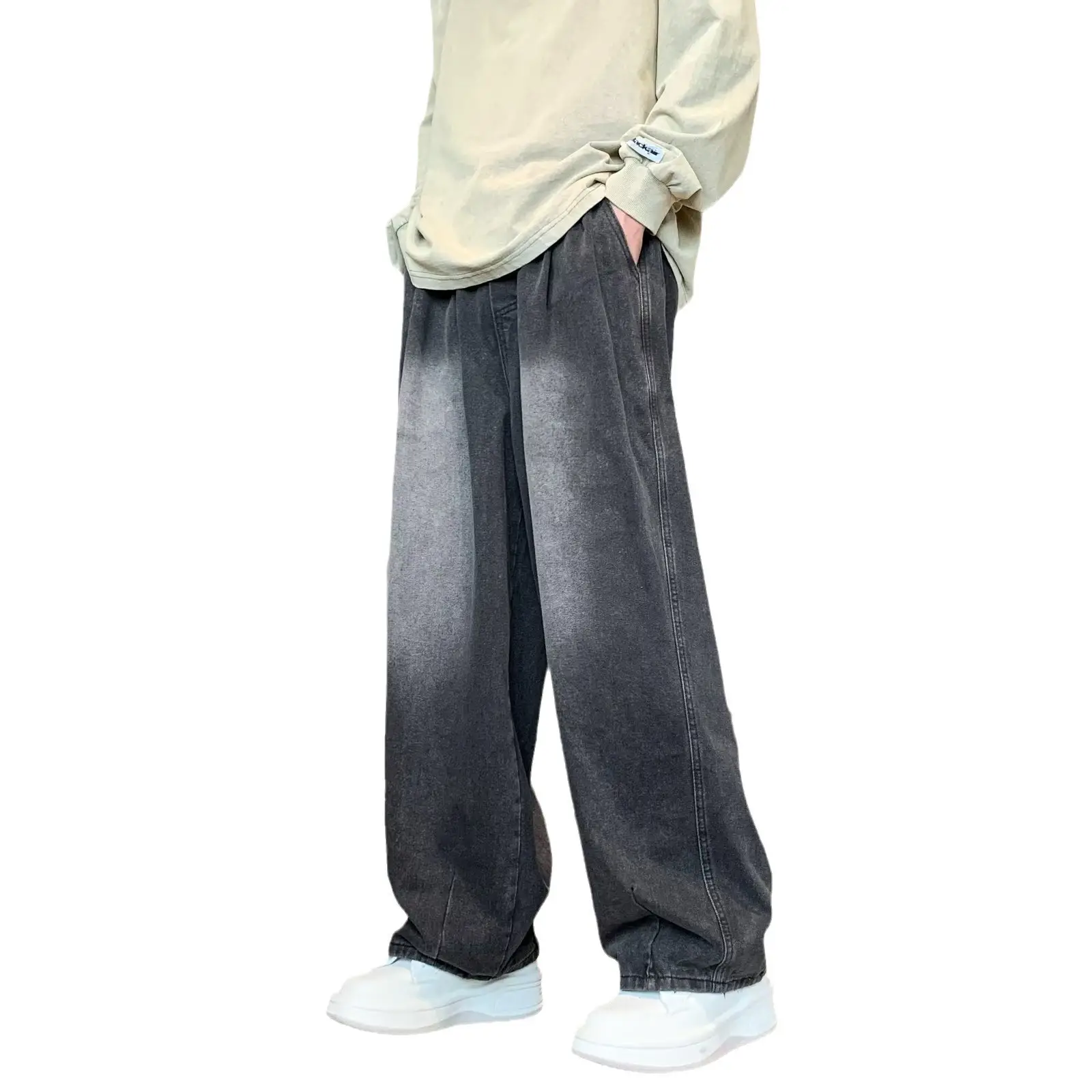Men Wide Leg Jeans Spring Autumn Loose Straight Pants - Image 7