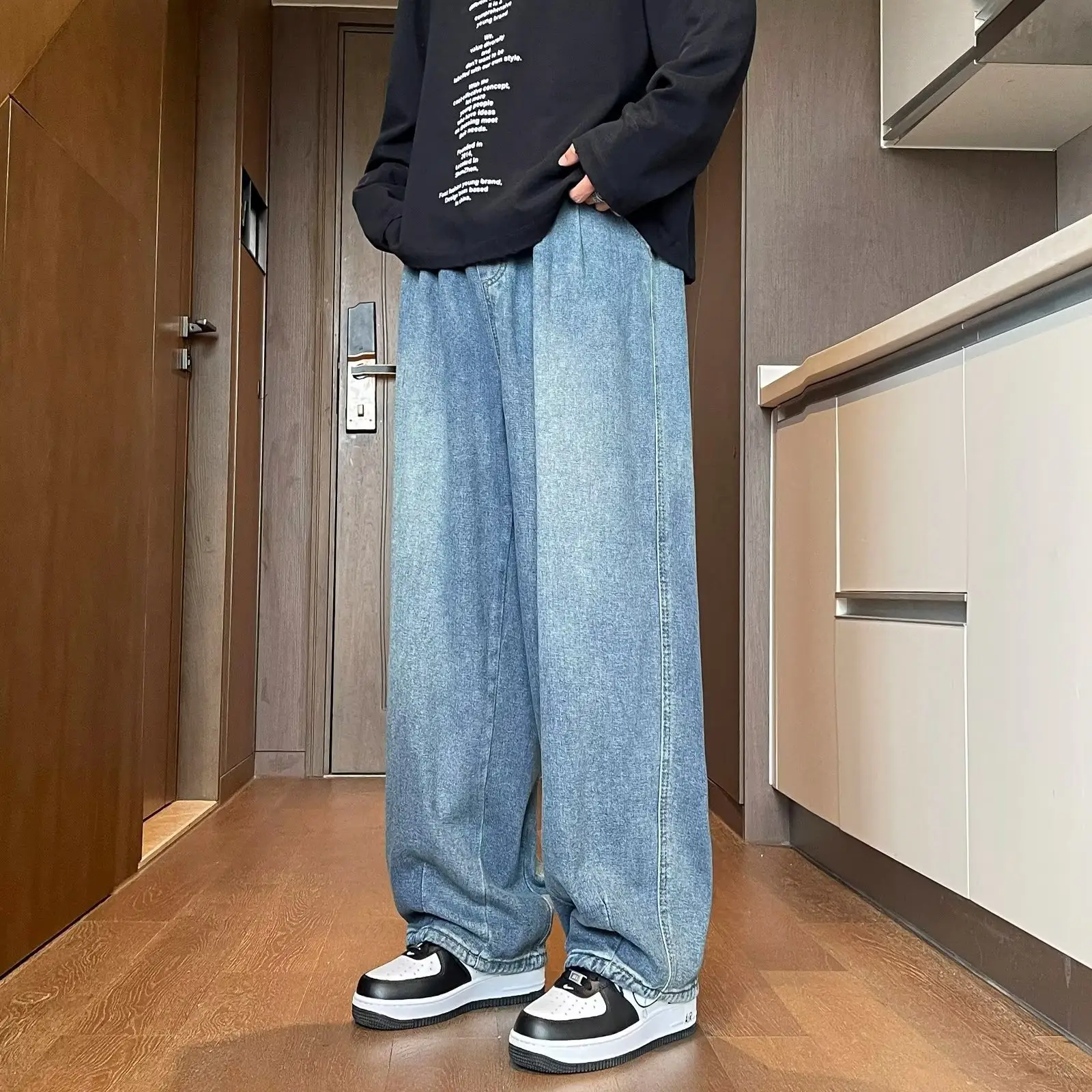 Men Wide Leg Jeans Spring Autumn Loose Straight Pants - Image 2