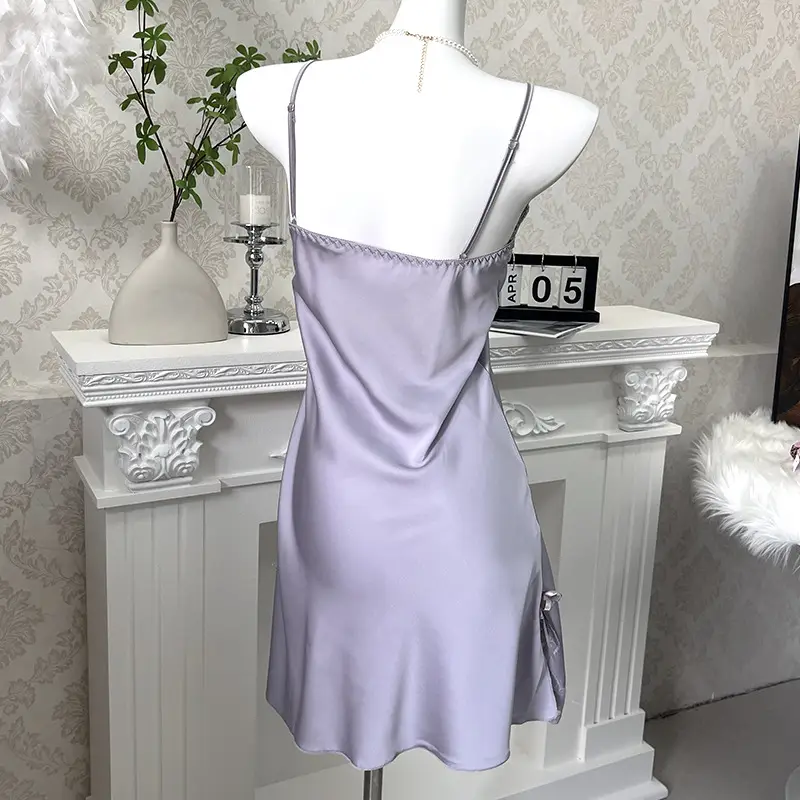 3080 Ice Silk Nightgown Summer Women's Sexy Pajamas plus size Pure Desire Sling Breast Cotton High-end French Style Home Clothes