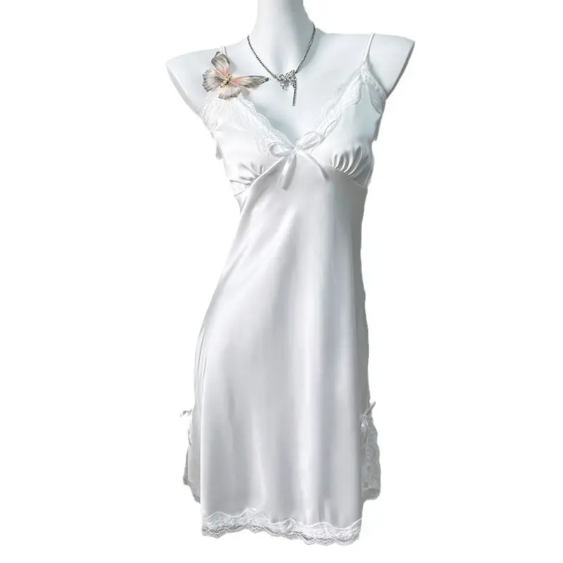 3080 Ice Silk Nightgown Summer Women's Sexy Pajamas plus size Pure Desire Sling Breast Cotton High-end French Style Home Clothes