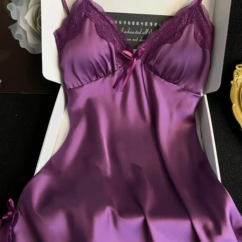 3080 Ice Silk Nightgown Summer Women's Sexy Pajamas plus size Pure Desire Sling Breast Cotton High-end French Style Home Clothes