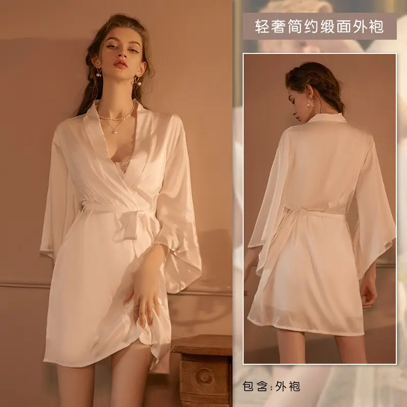 3080 Ice Silk Nightgown Summer Women's Sexy Pajamas plus size Pure Desire Sling Breast Cotton High-end French Style Home Clothes