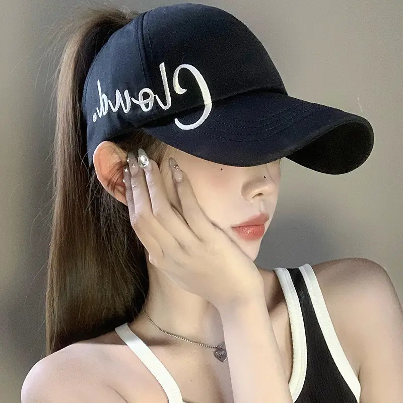 Women Letter Embroidered Baseball Cap with Ponytail - Image 11