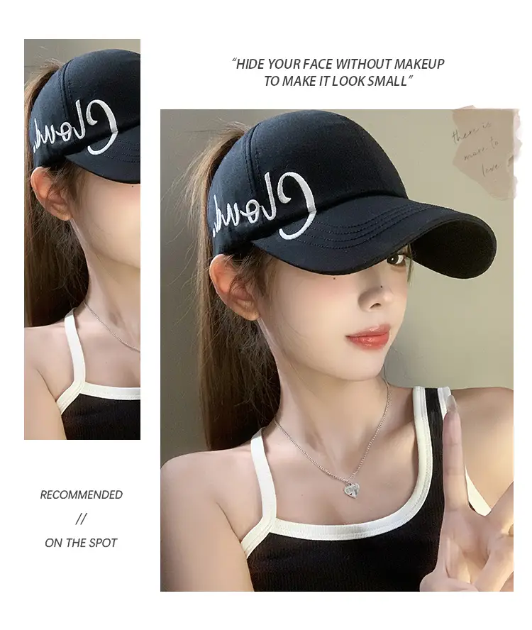 Women Letter Embroidered Baseball Cap with Ponytail — feature 2