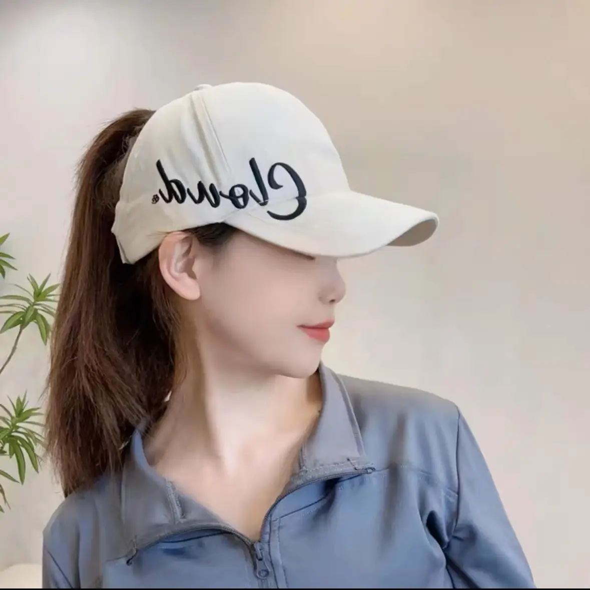 Women Letter Embroidered Baseball Cap with Ponytail - Image 2