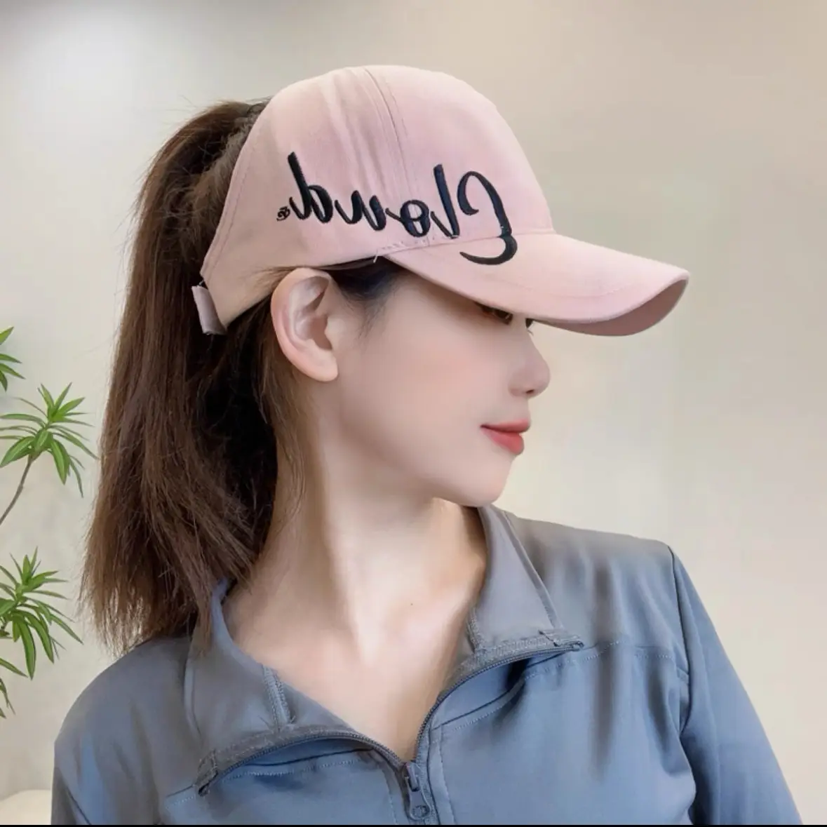 Women Letter Embroidered Baseball Cap with Ponytail - Image 5