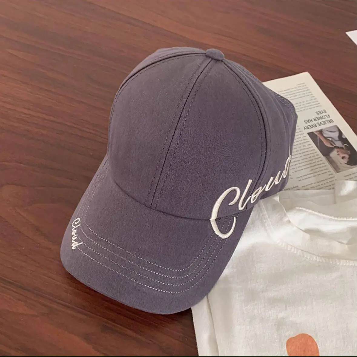 Women Letter Embroidered Baseball Cap with Ponytail - Image 7