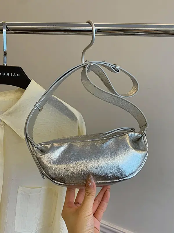 Silver Pleated Shoulder Bag for Women 2024 - Image 6