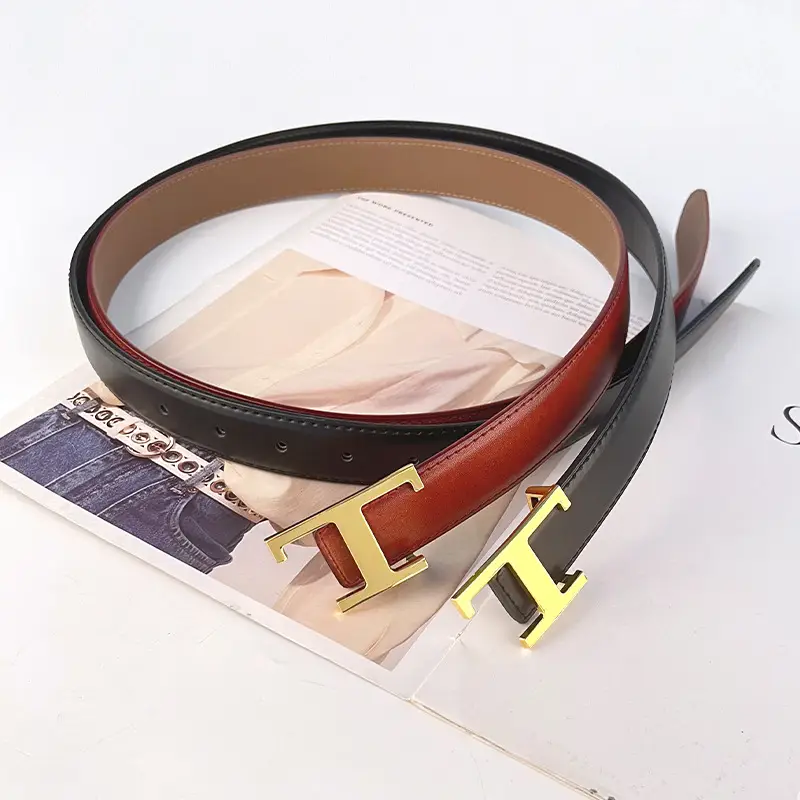 White T-Bracket Buckle Belt for Women with Genuine Leather - Image 17