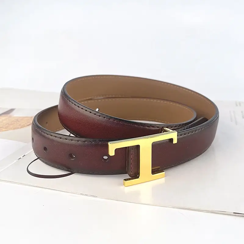 White T-Bracket Buckle Belt for Women with Genuine Leather - Image 18