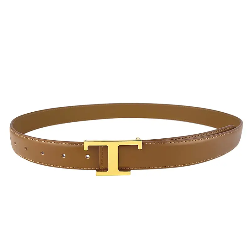 White T-Bracket Buckle Belt for Women with Genuine Leather - Image 20