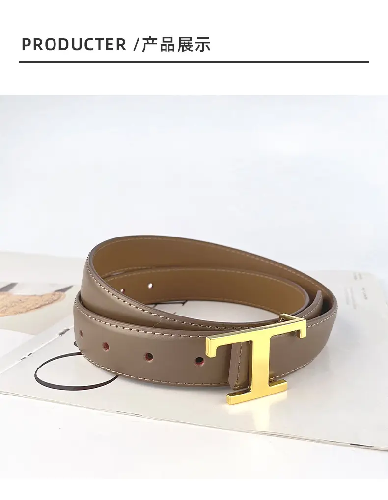 White T-Bracket Buckle Belt for Women with Genuine Leather — feature 10