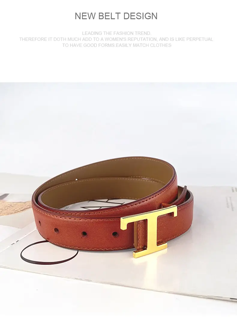 White T-Bracket Buckle Belt for Women with Genuine Leather — feature 11