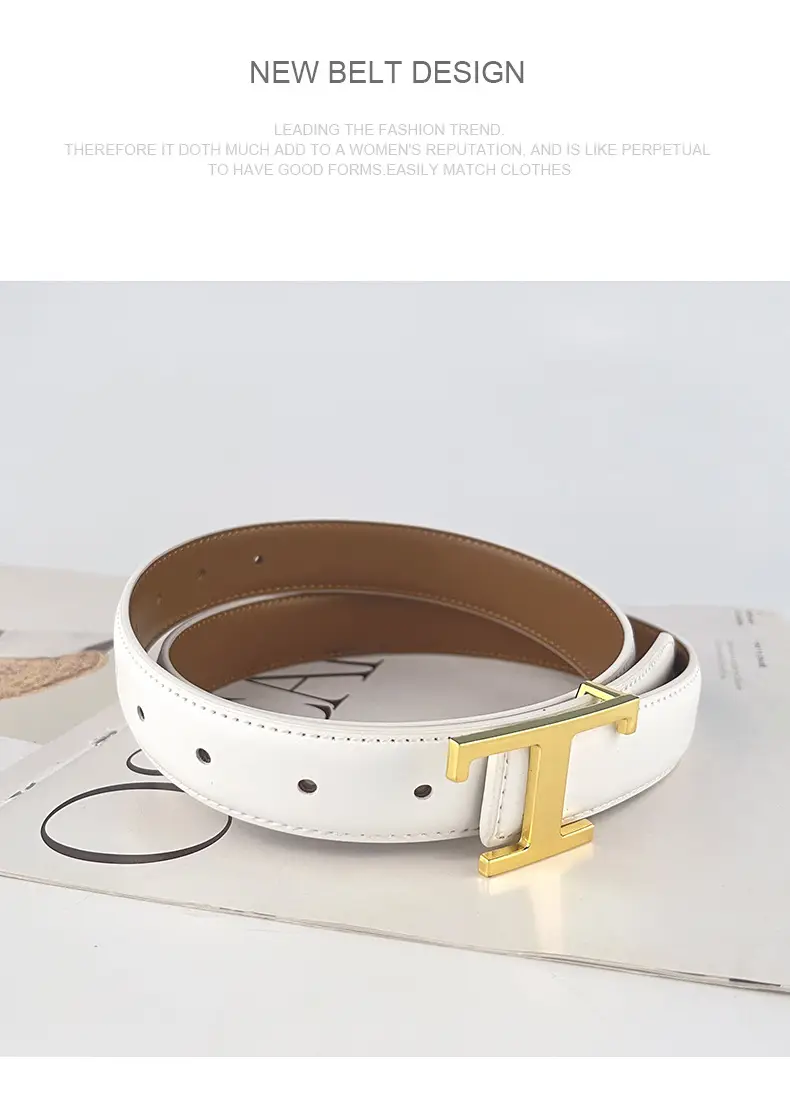 White T-Bracket Buckle Belt for Women with Genuine Leather — feature 12