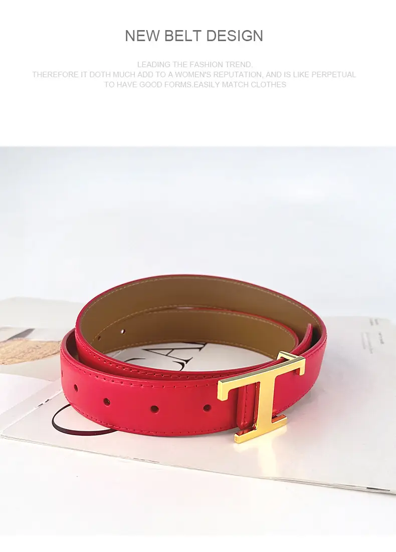 White T-Bracket Buckle Belt for Women with Genuine Leather — feature 13