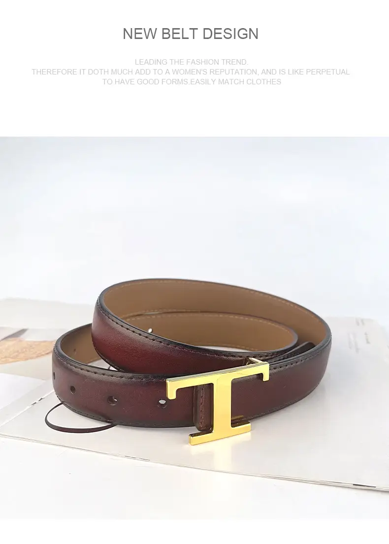 White T-Bracket Buckle Belt for Women with Genuine Leather — feature 14
