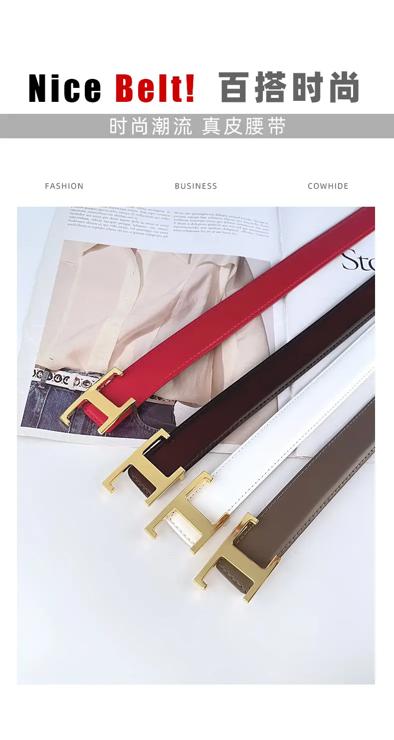 White T-Bracket Buckle Belt for Women with Genuine Leather — feature 4