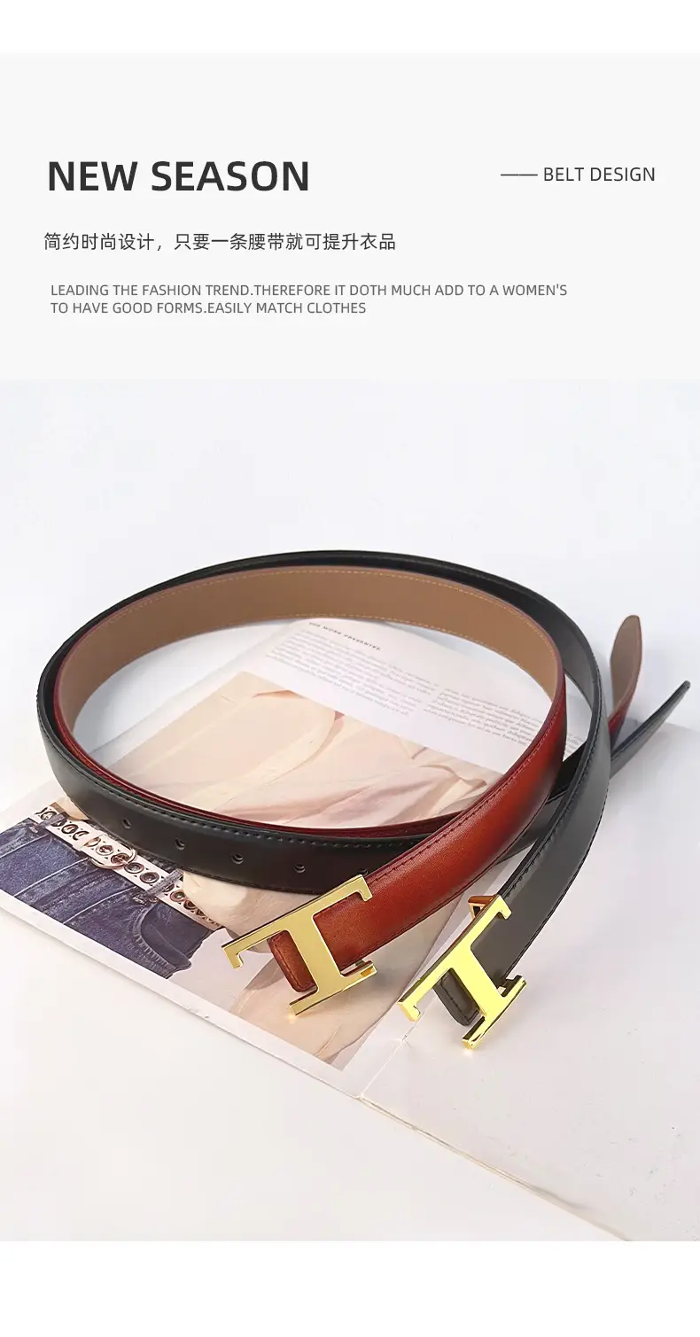 White T-Bracket Buckle Belt for Women with Genuine Leather — feature 5