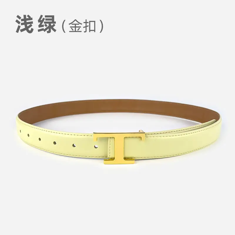 White T-Bracket Buckle Belt for Women with Genuine Leather - Image 10