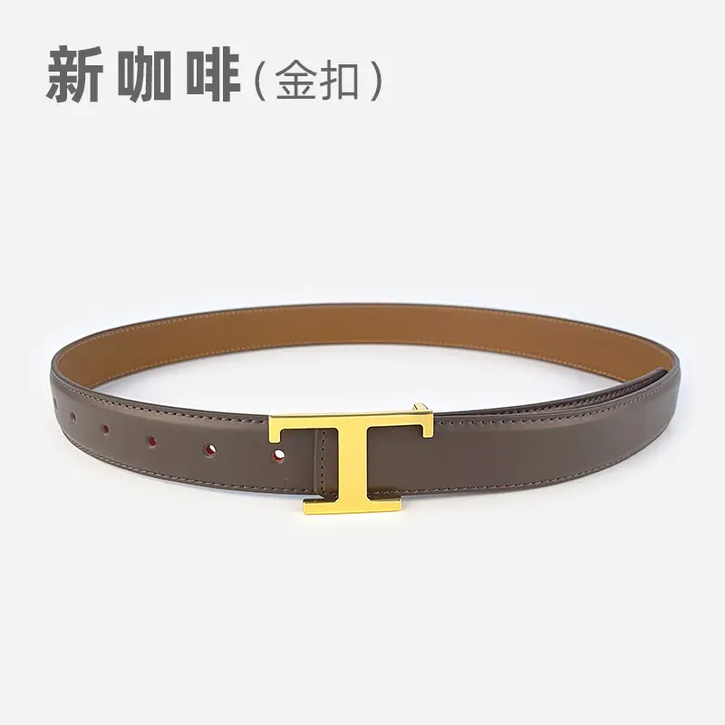 White T-Bracket Buckle Belt for Women with Genuine Leather - Image 11