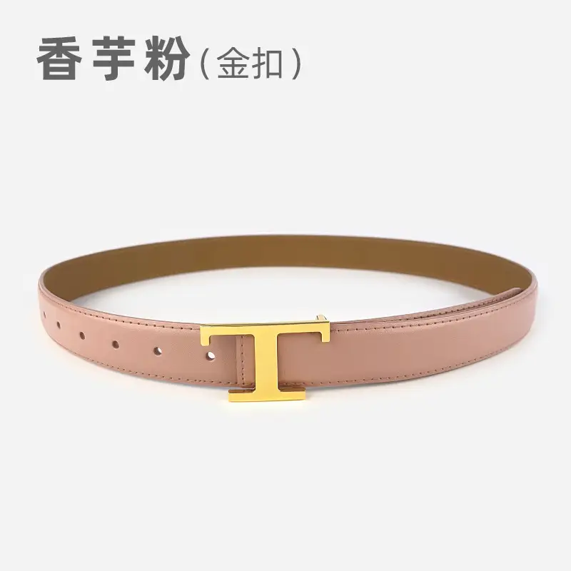 White T-Bracket Buckle Belt for Women with Genuine Leather - Image 12