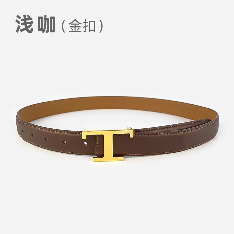 White T-Bracket Buckle Belt for Women with Genuine Leather - Image 13