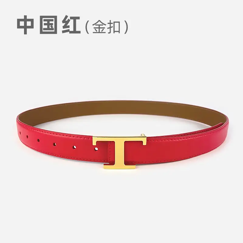 White T-Bracket Buckle Belt for Women with Genuine Leather - Image 14