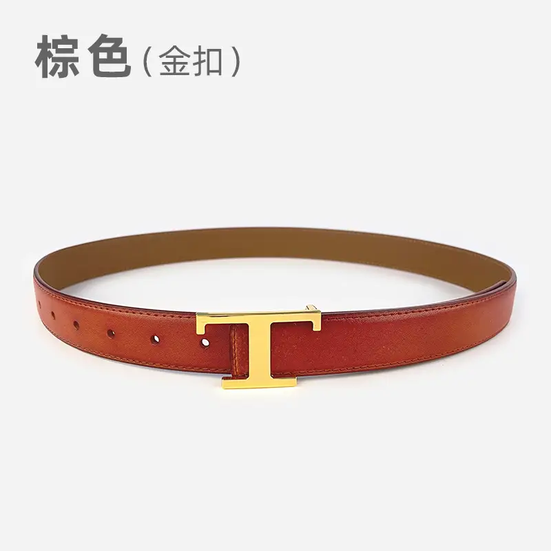 White T-Bracket Buckle Belt for Women with Genuine Leather - Image 15