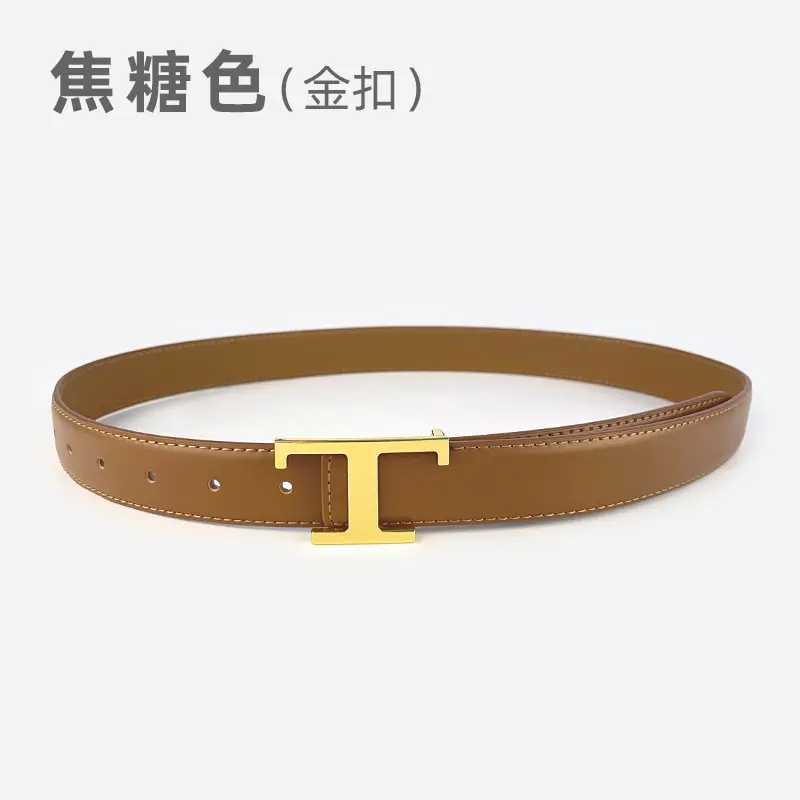 White T-Bracket Buckle Belt for Women with Genuine Leather - Image 3