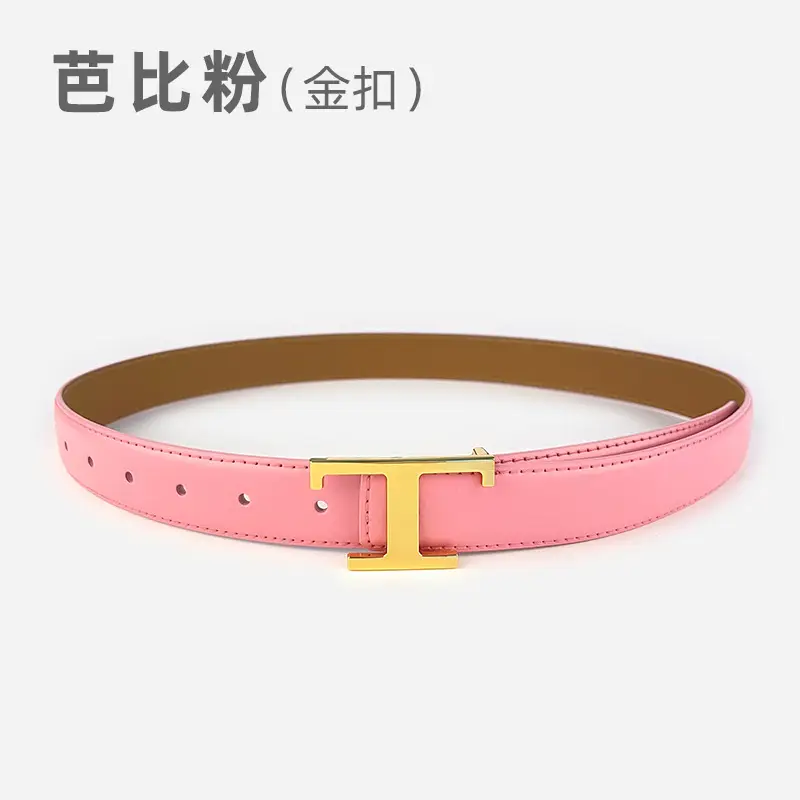 White T-Bracket Buckle Belt for Women with Genuine Leather - Image 4