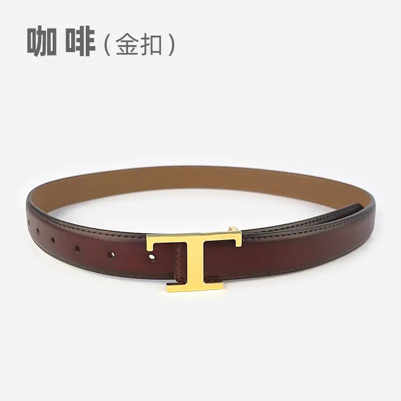 White T-Bracket Buckle Belt for Women with Genuine Leather - Image 5