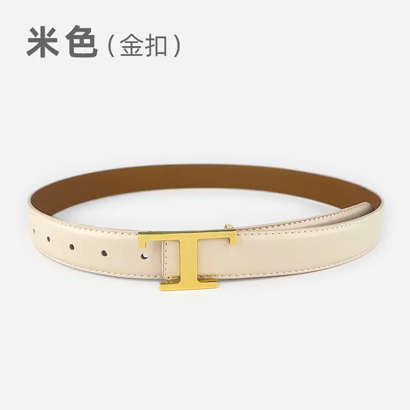 White T-Bracket Buckle Belt for Women with Genuine Leather - Image 6