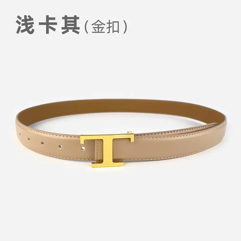 White T-Bracket Buckle Belt for Women with Genuine Leather - Image 7