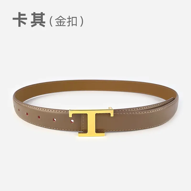 White T-Bracket Buckle Belt for Women with Genuine Leather - Image 8