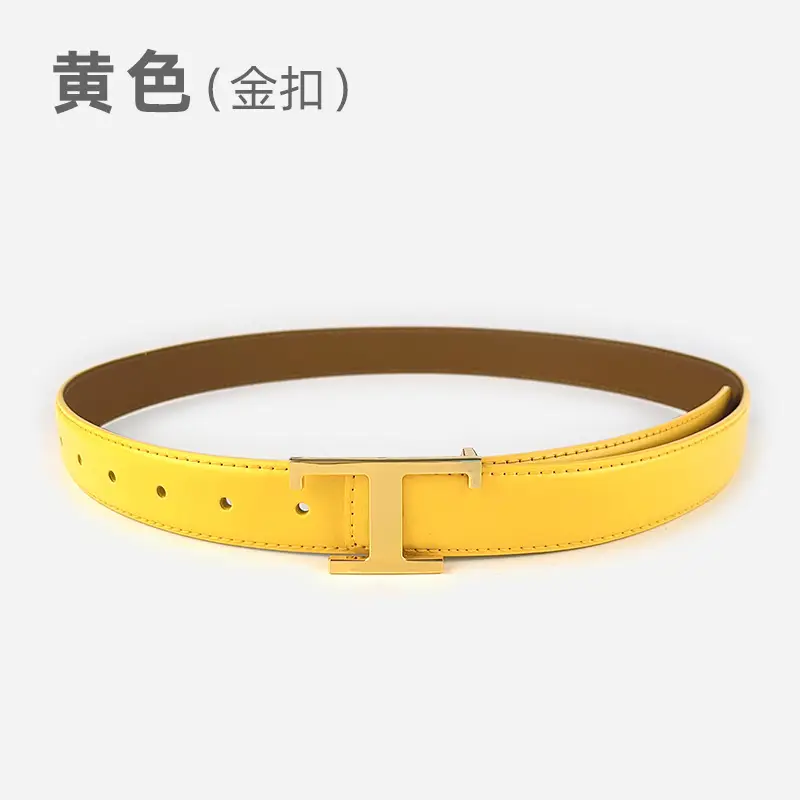 White T-Bracket Buckle Belt for Women with Genuine Leather - Image 9