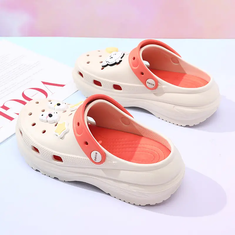 Special Non-Slip Clogs for Heightening Outer Wear Eva Thick-Soled Soft Breathable Slippers Cute Contrasting Color Anti-Odor Sandals for Women