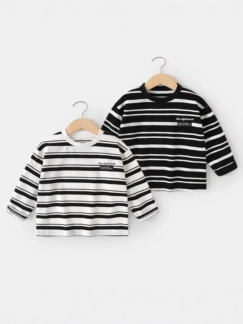 Boys Long Sleeve Striped T-Shirt Black White - Image 3