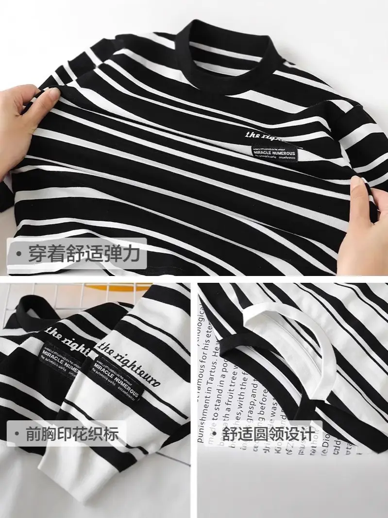 Boys Long Sleeve Striped T-Shirt Black White - Image 4
